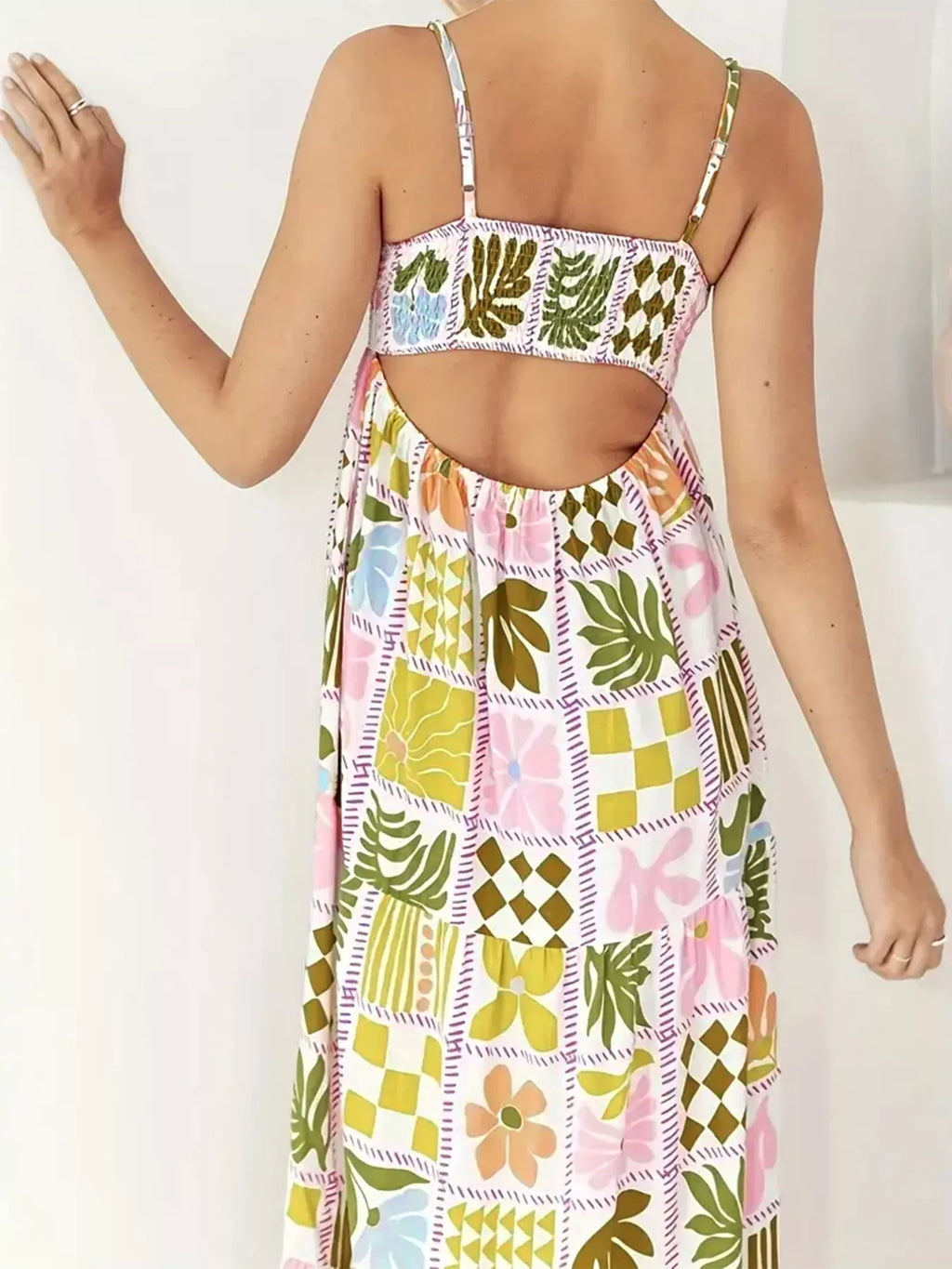 Printed Cutout Back Cami Dress