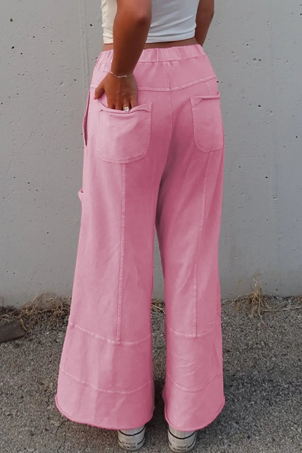 Mineral Wash Exposed Seam Drawstring High Waist Wide Leg Cargo Pants
