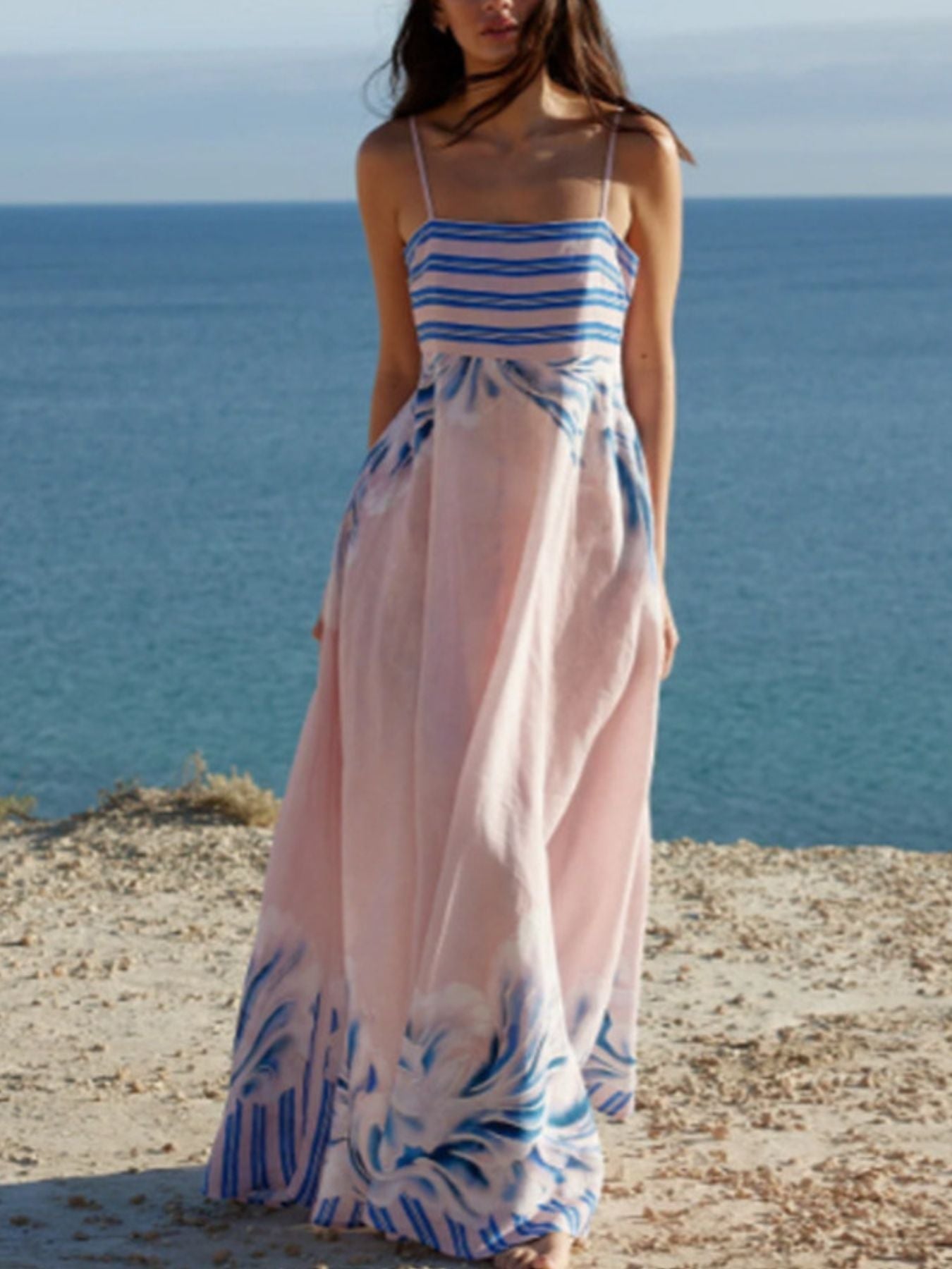 Striped Print Spaghetti Strap Maxi Dress