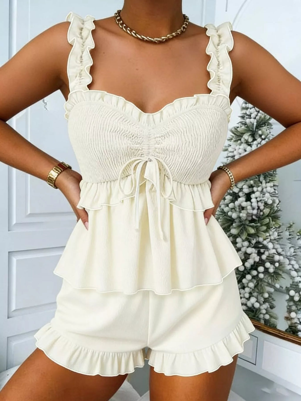 Ruffled Smocked Cami and Shorts Set