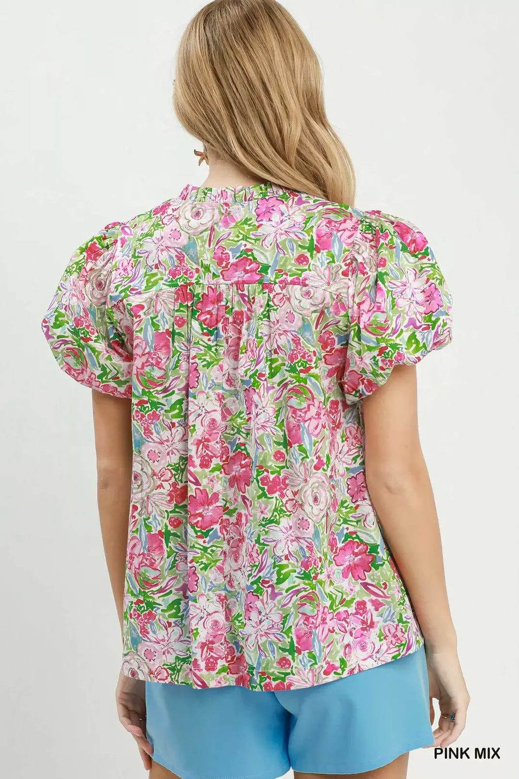Umgee Floral Puff Sleeve Blouse