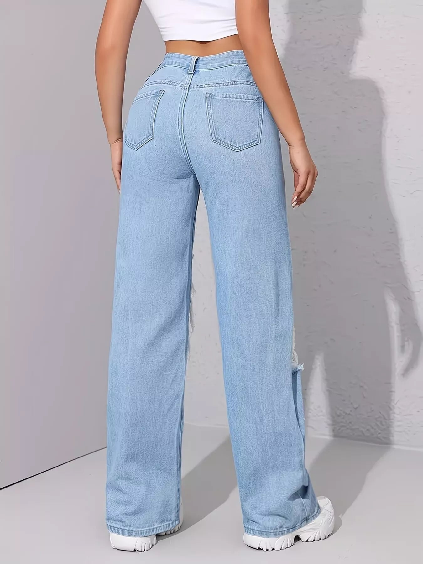 Graffiti Distressed Wide Leg Jeans
