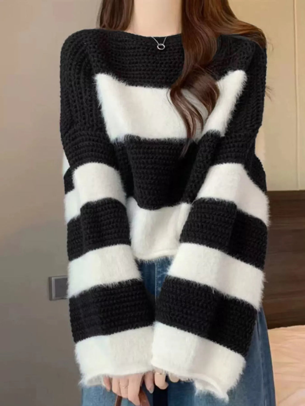 Color Block Dropped Shoulder Sweater