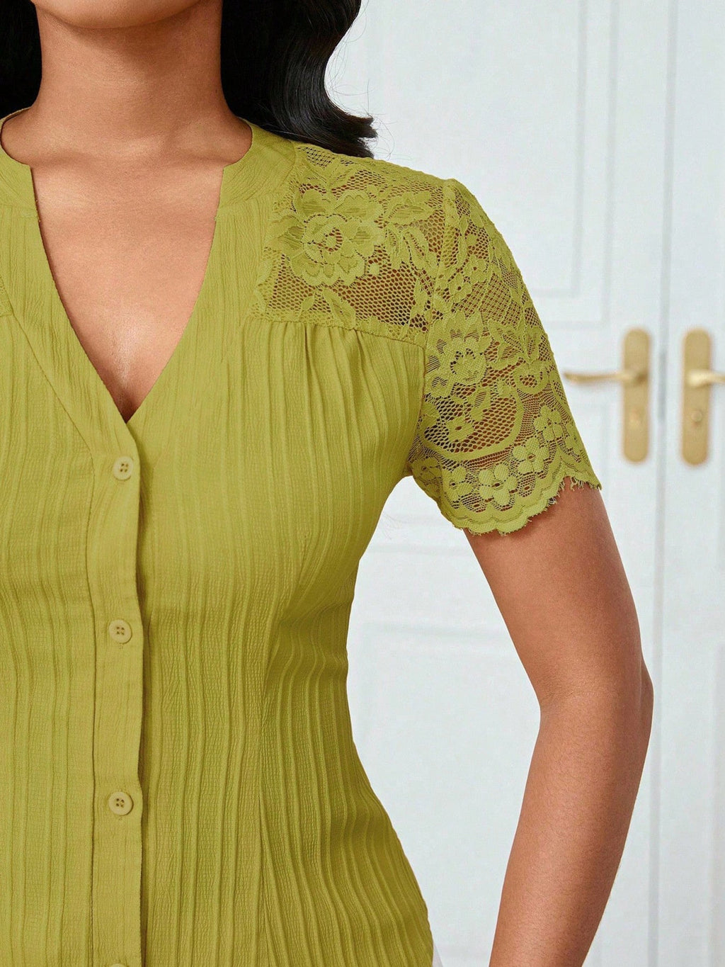 Lace Sleeve Button Up Shirt