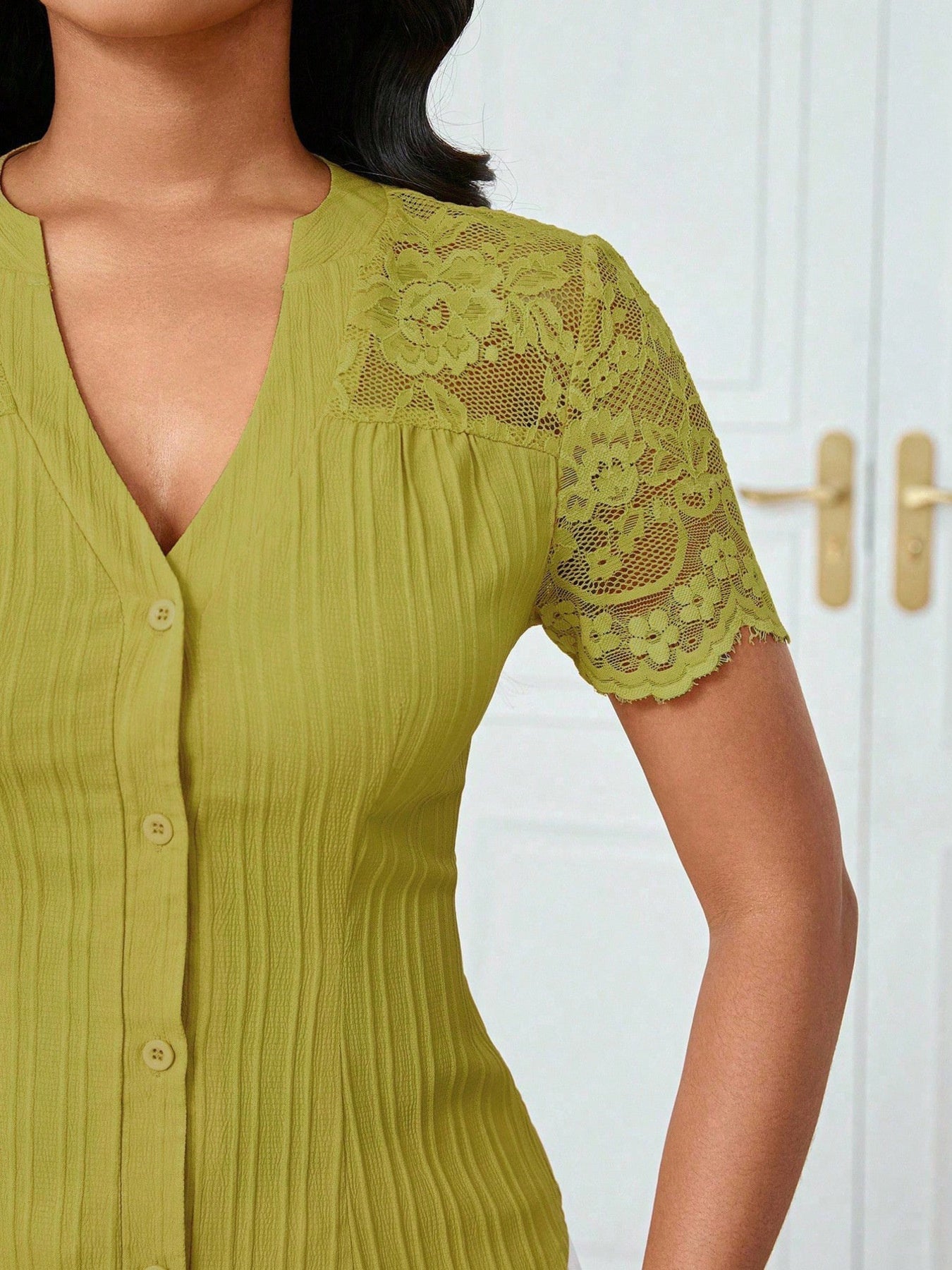 Lace Sleeve Button Up Shirt