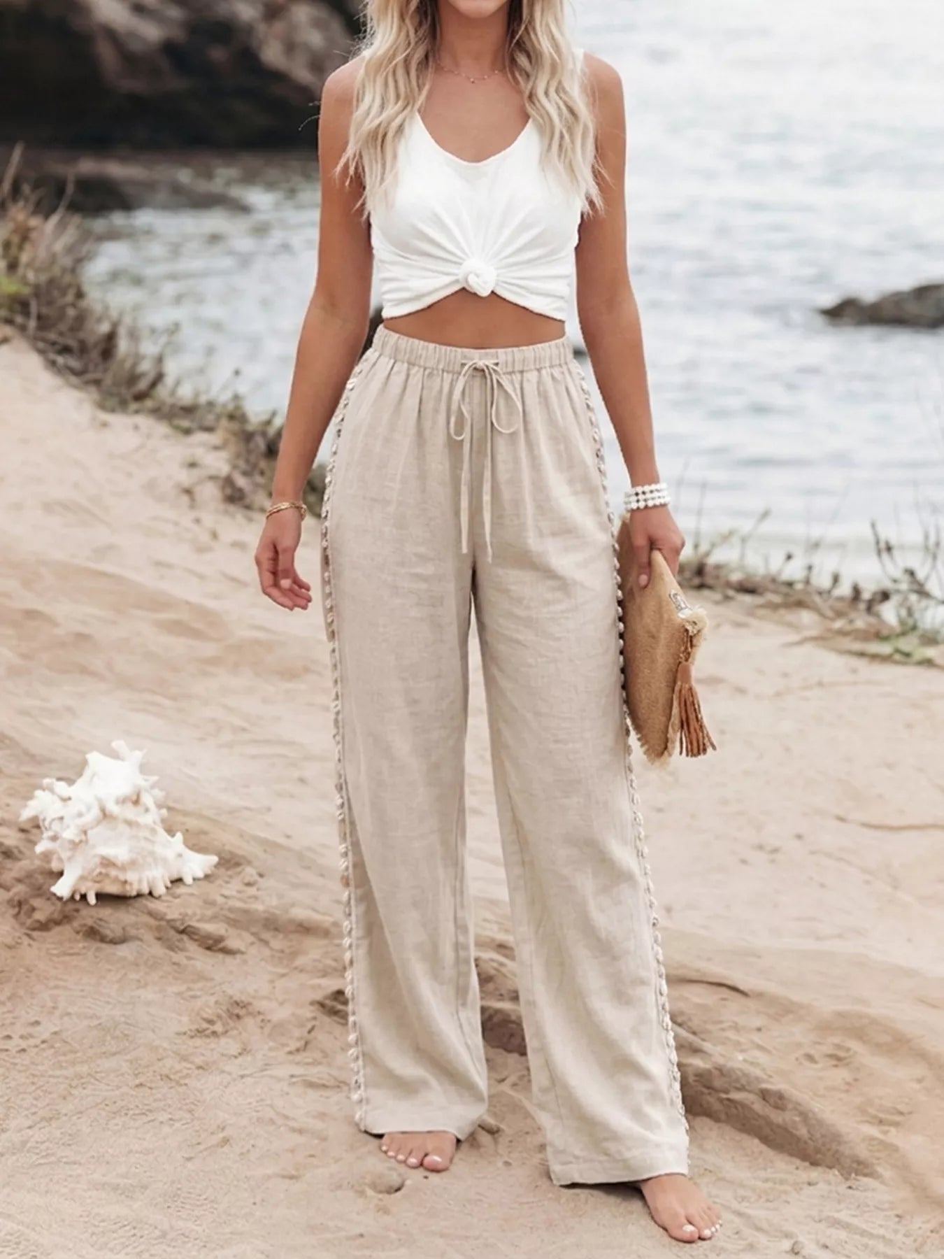 Drawstring Wide Leg Pants