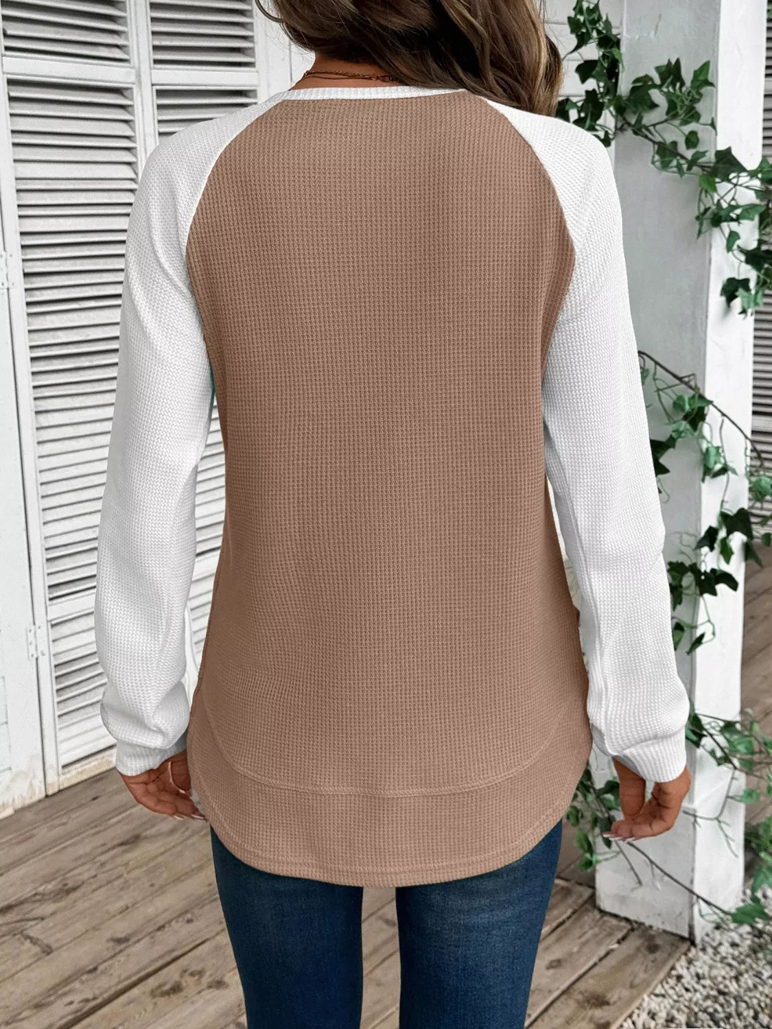 Waffle Knit Raglan Sleeve T-Shirt