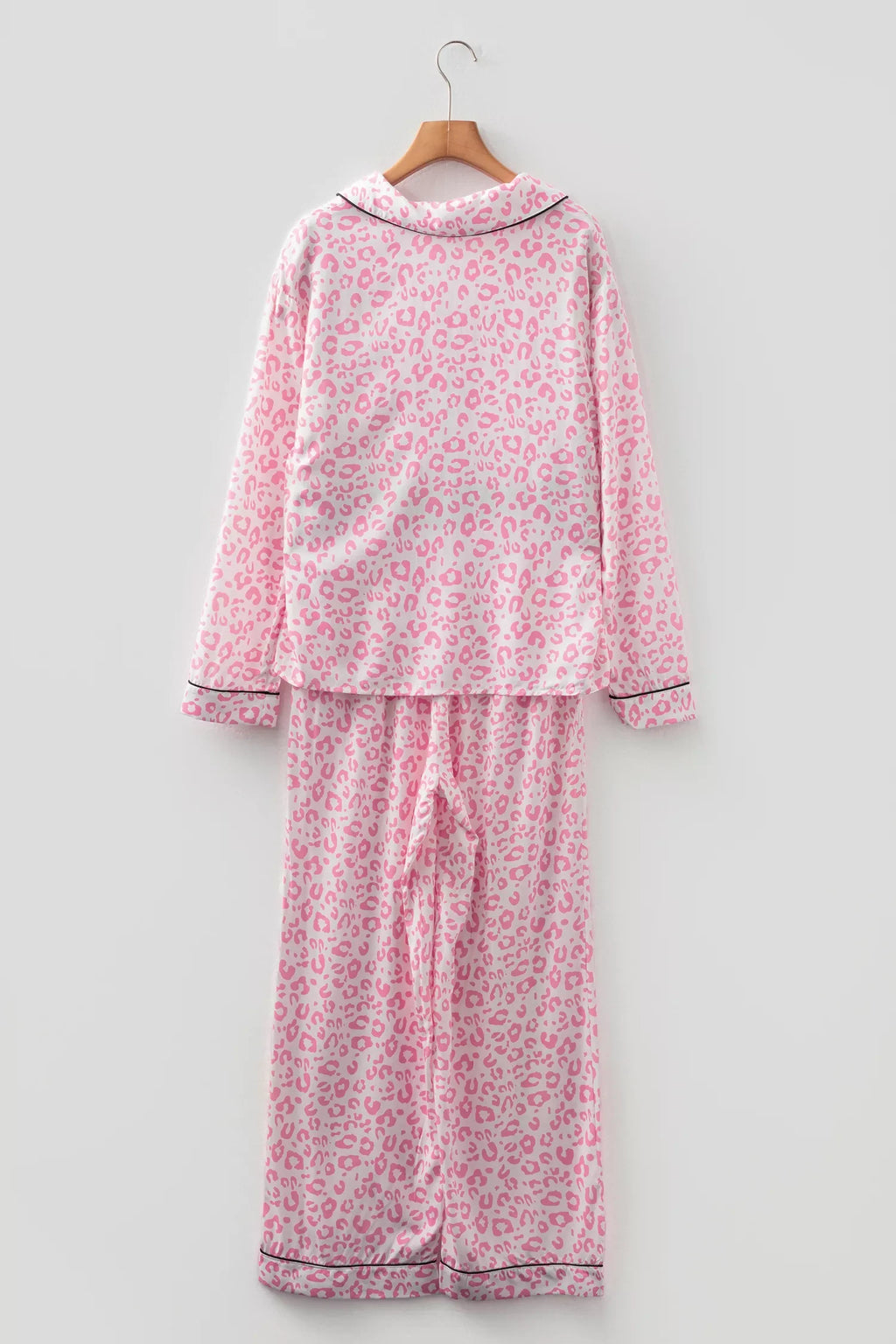 Leopard Print Button Up Top and Pants 2cps Pajama Set