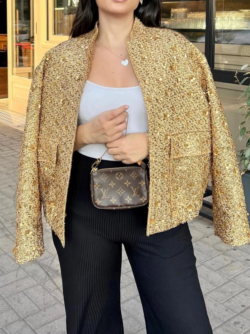 Sequin Long Sleeve Jacket with Pockets