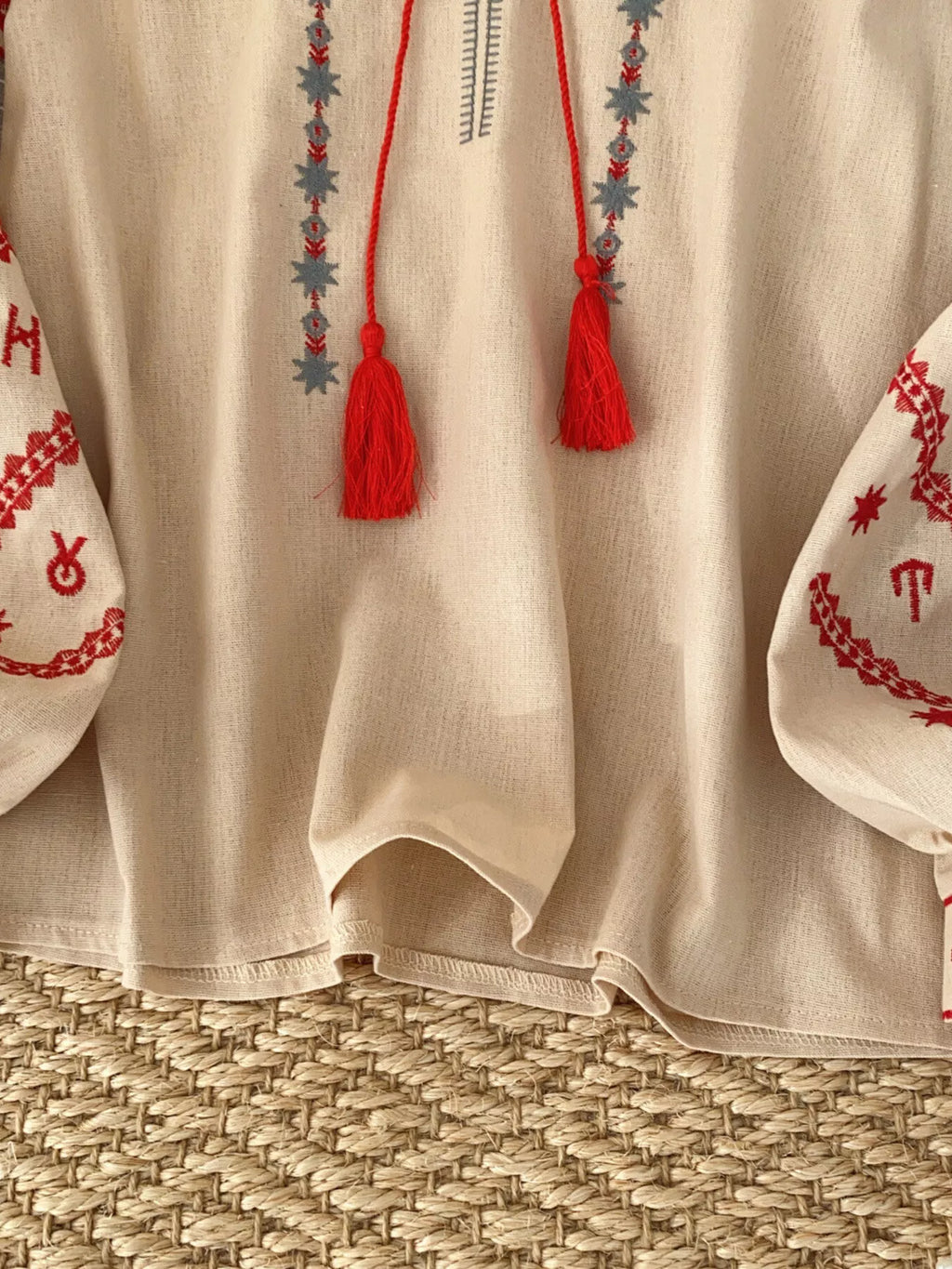 Embroidered Tie Neck Blouse