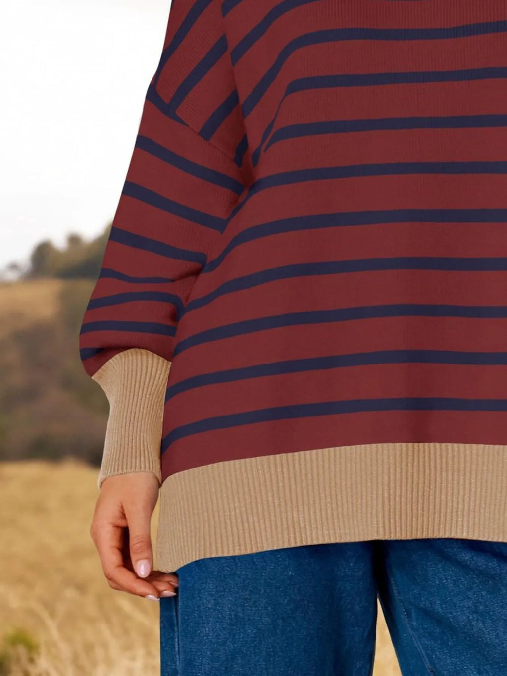 Striped Round Neck Long Sleeve Sweater