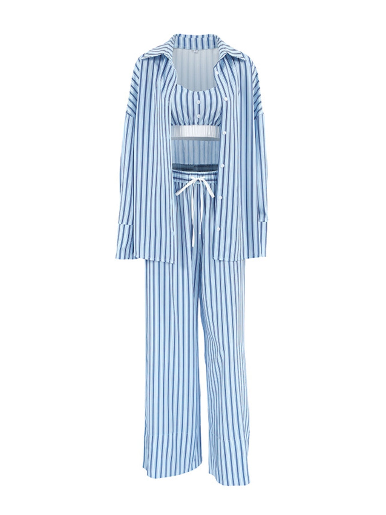 Striped Cami & Shirt and Pants Lounge Set