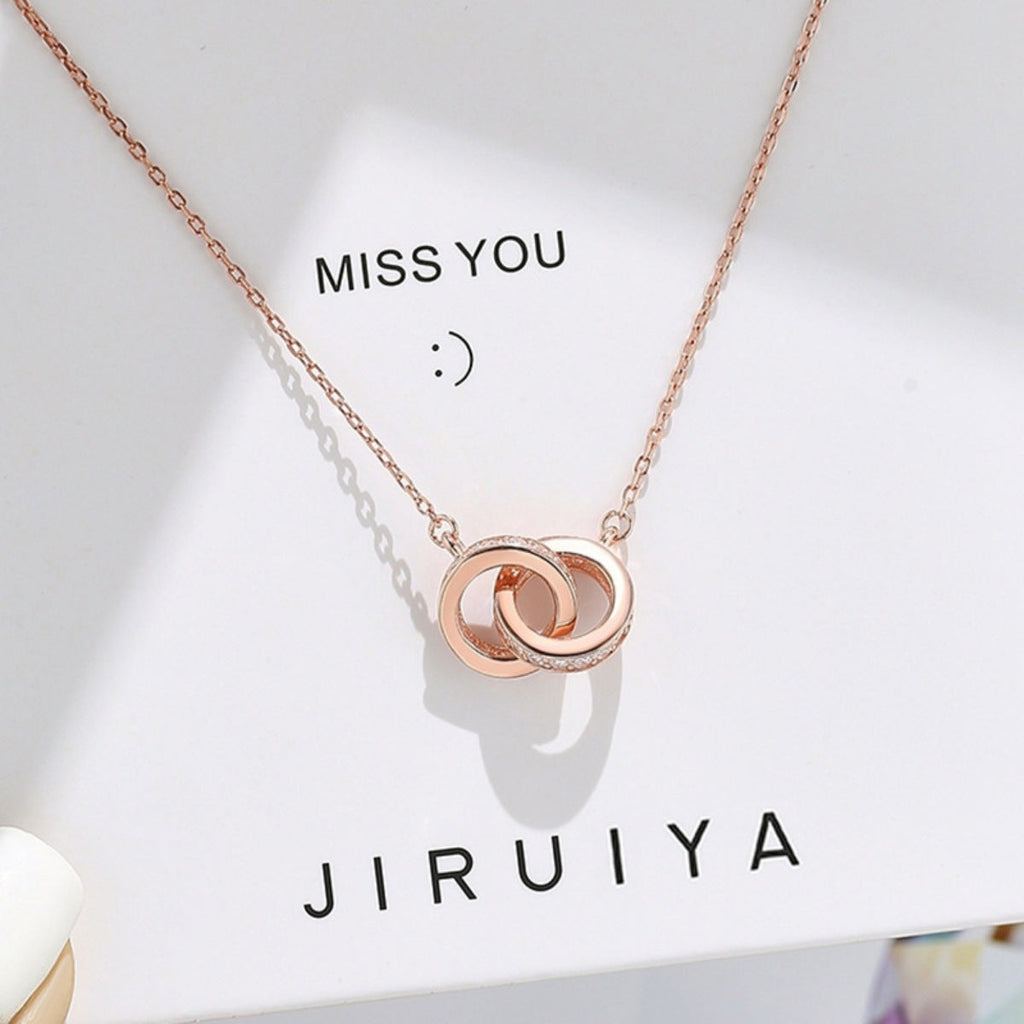 925 Sterling Silver Double Circle Pendant Necklace