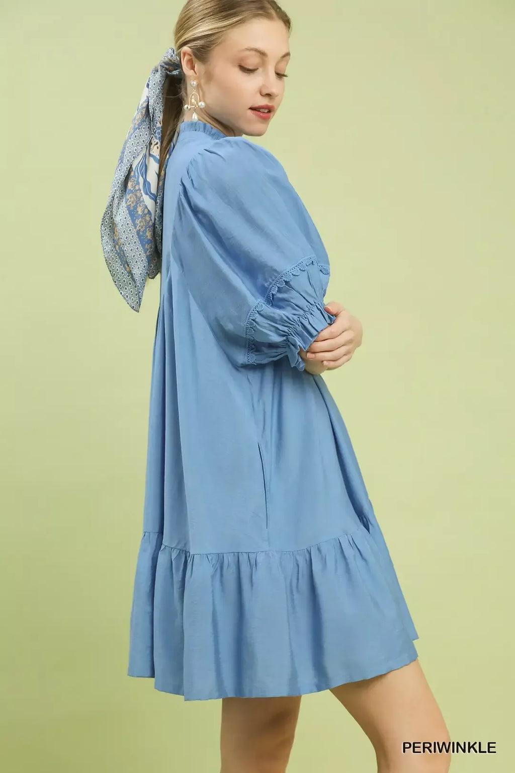Umgee Smocked Bib Ruffle Hem Babydoll Dress