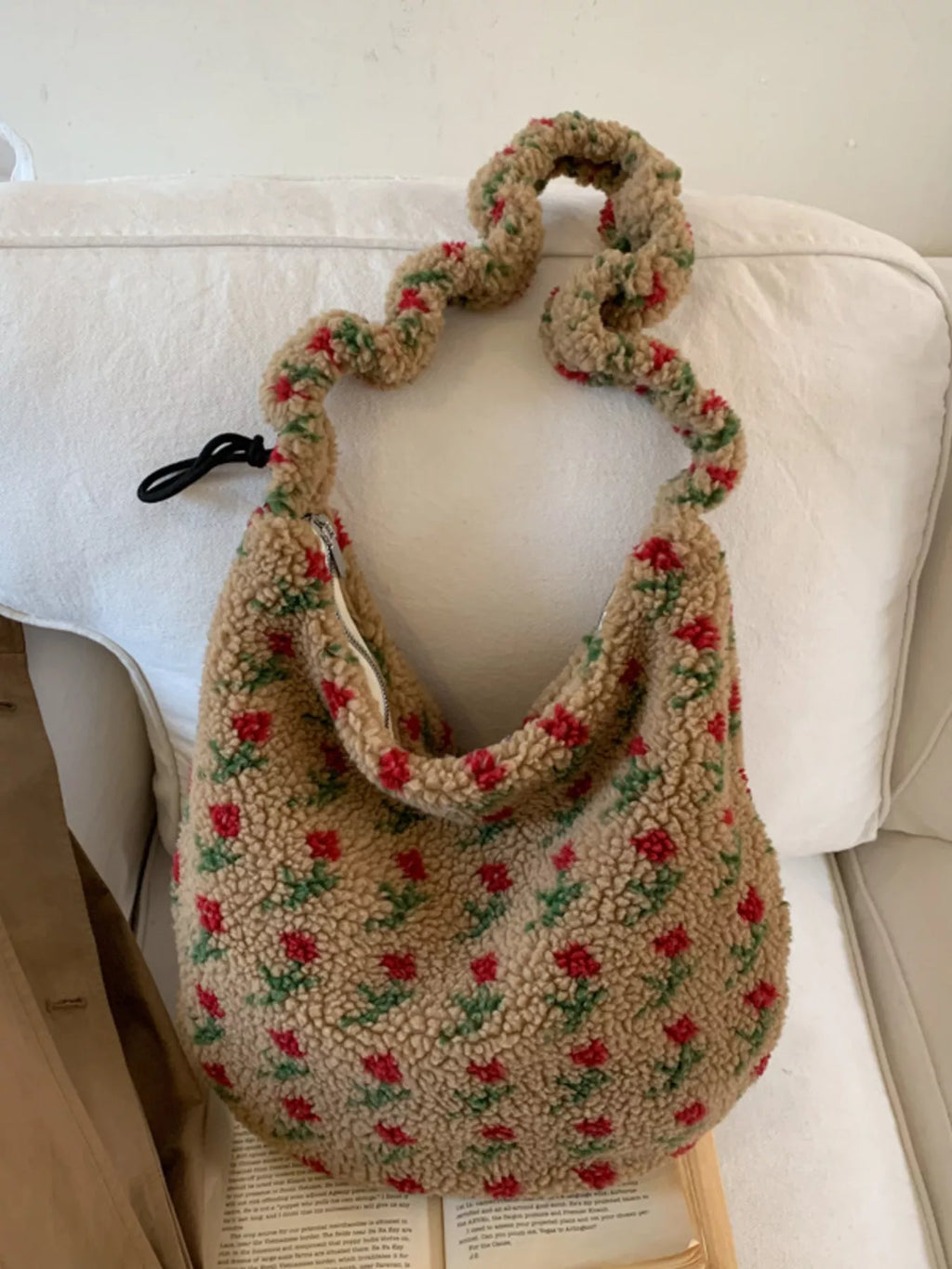 Sherpa Ruched Strap Handbag
