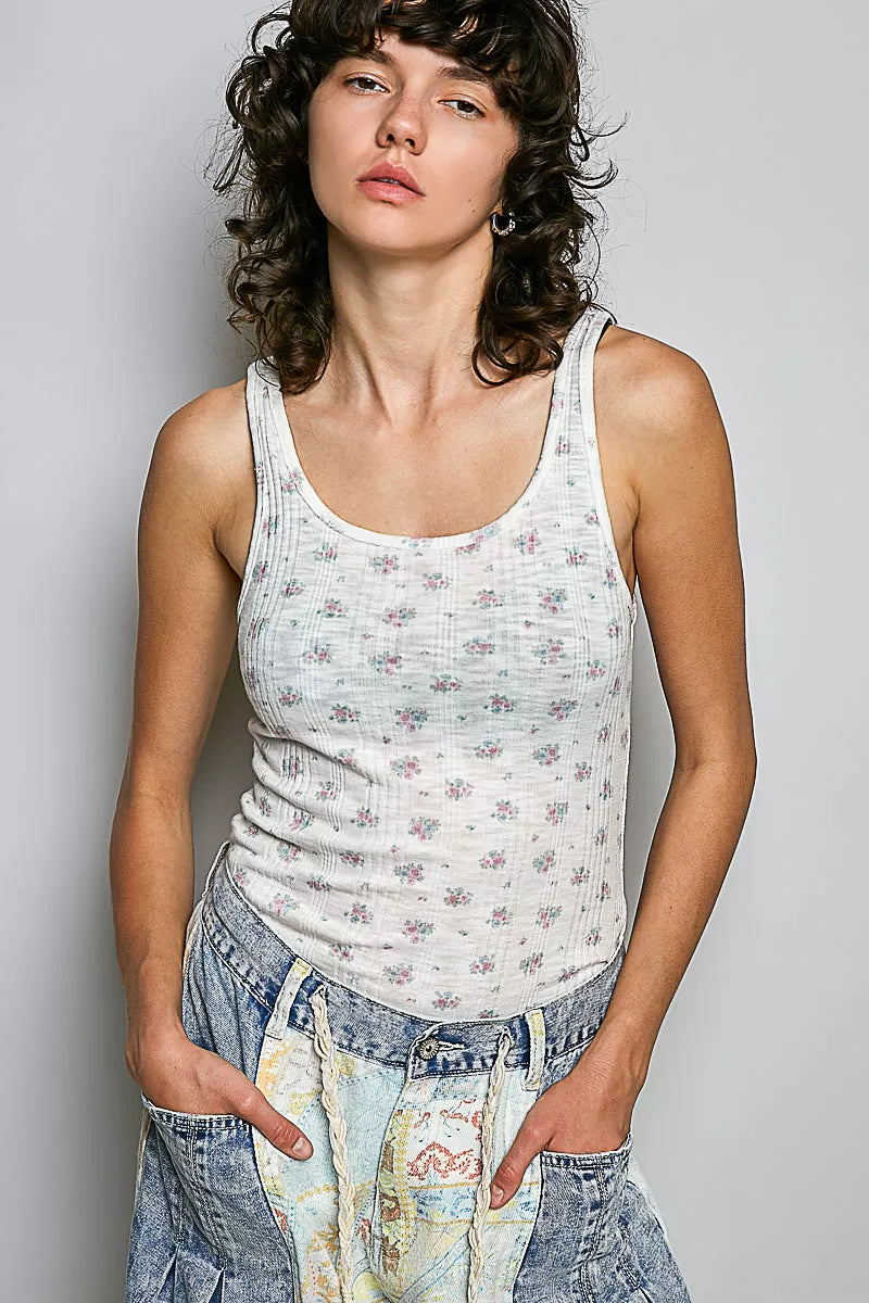 POL All Over Floral Ribbed Tank