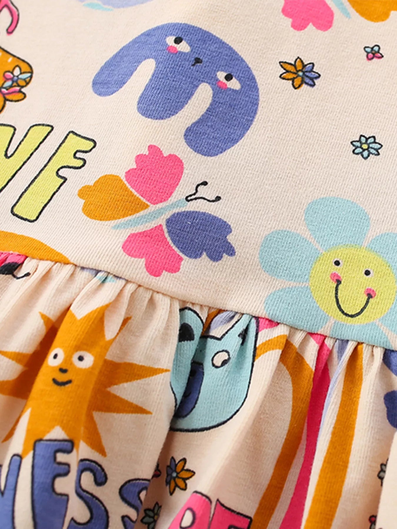 Children's Cartoon Print Short Sleeve Casual Dress