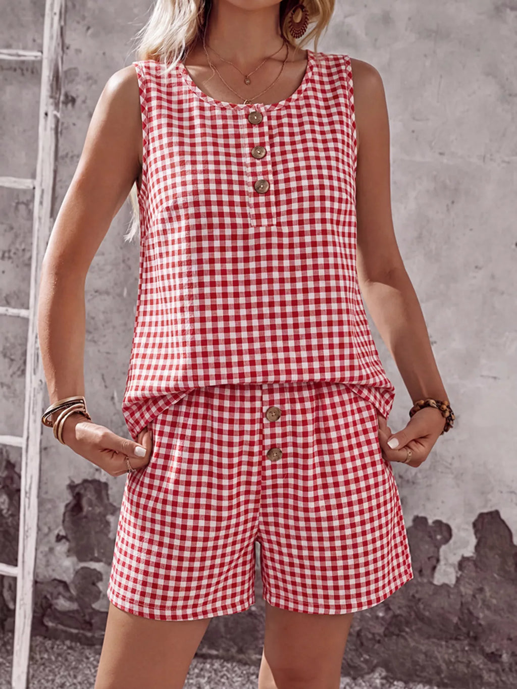 Gingham Sleeveless Top & Shorts Set
