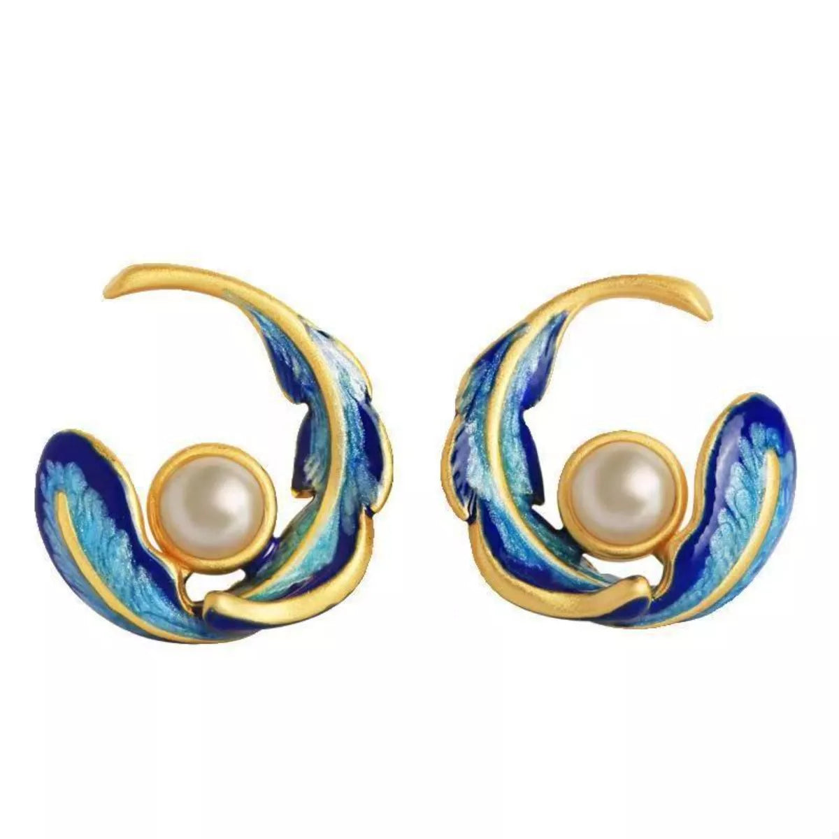 Feather Pearl Stud Earrings