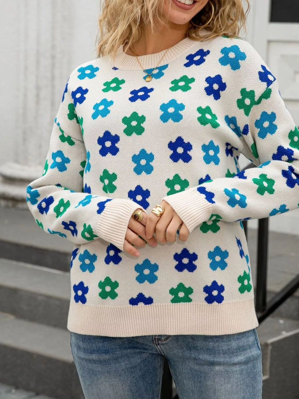 Floral Crew Neck Sweater