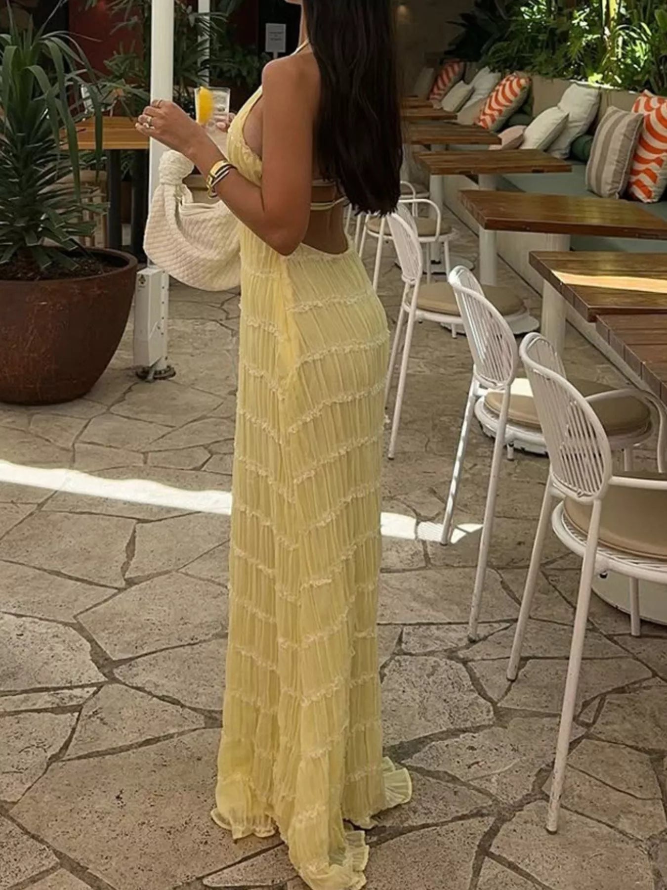Ruched Halter Neck Maxi Dress
