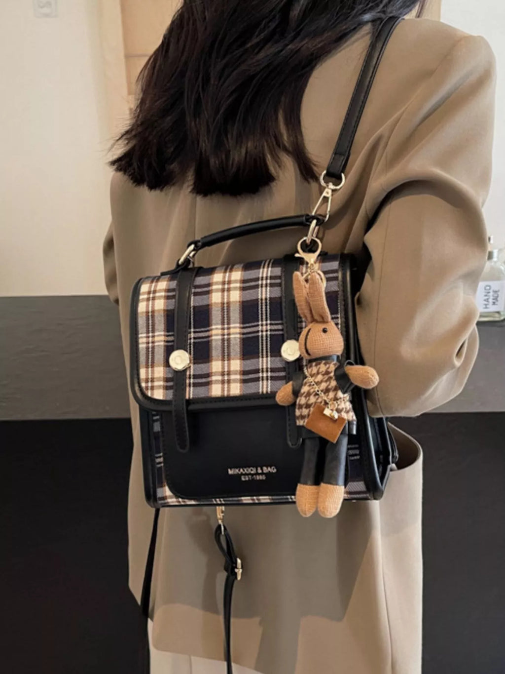 Plaid Pattern Flap Backpack Bag