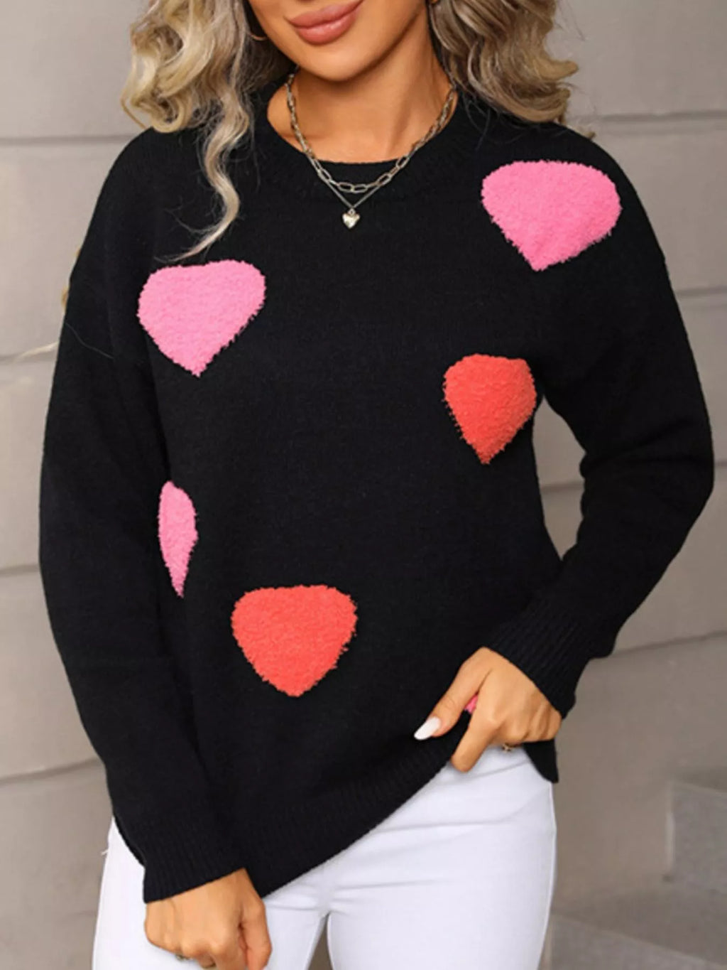 Valentine's Day Heart Pattern Long Sleeve Sweater