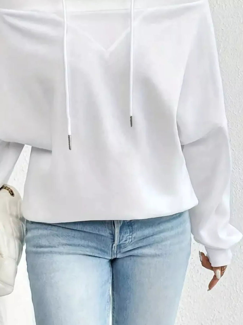 Full Size Off-Shoulder Drawstring Long Sleeve Top Plus Size