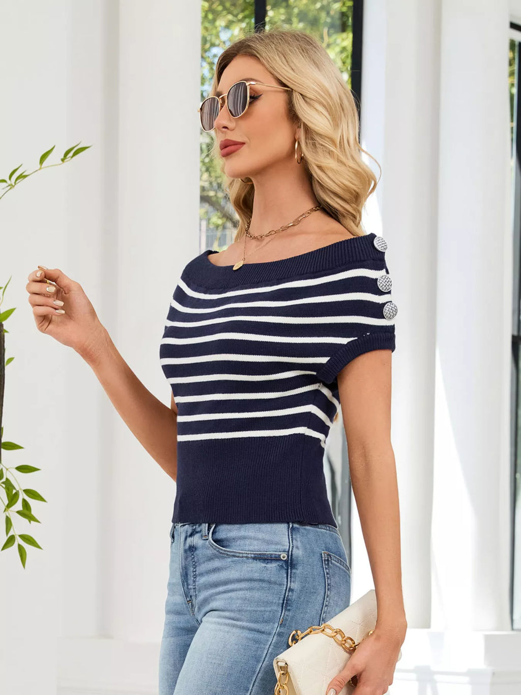 Striped Short Sleeve Sweater