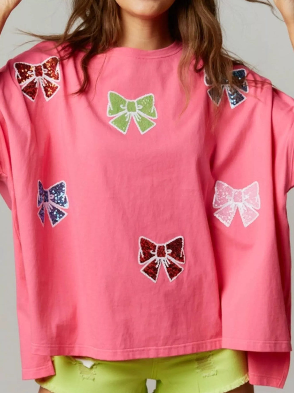 Sequin Bow Round Neck T-Shirt
