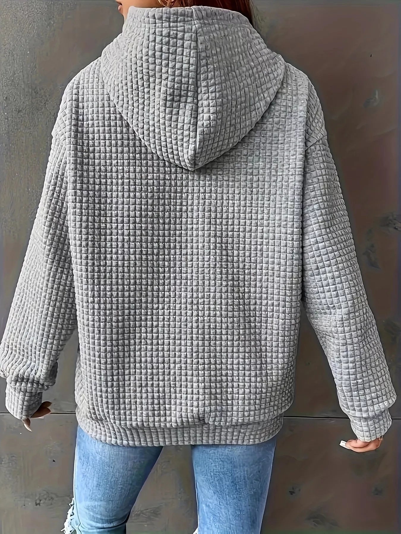 Textured Knit Drawstring Hoodie