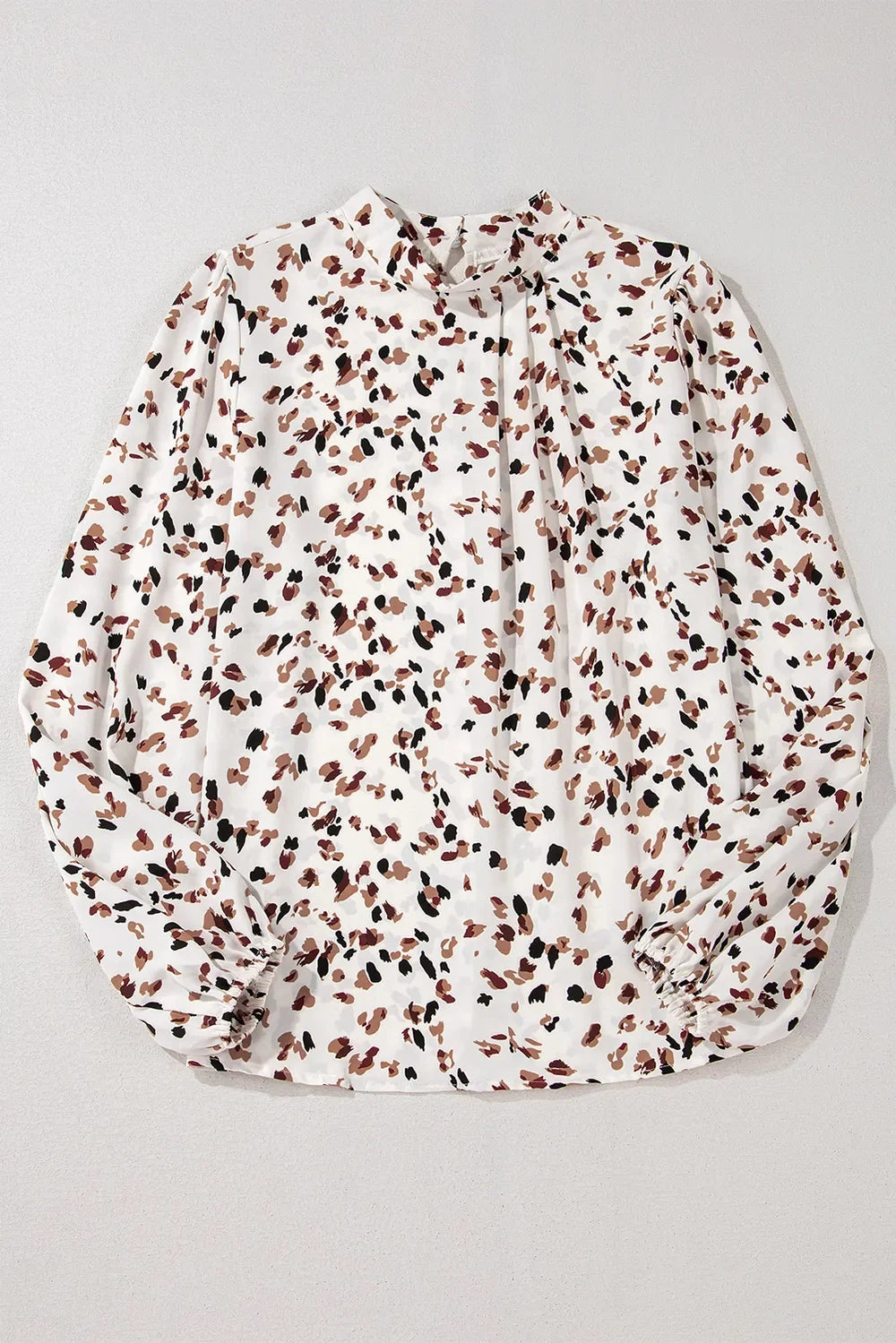 Printed Mock Neck Balloon Sleeve Blouse