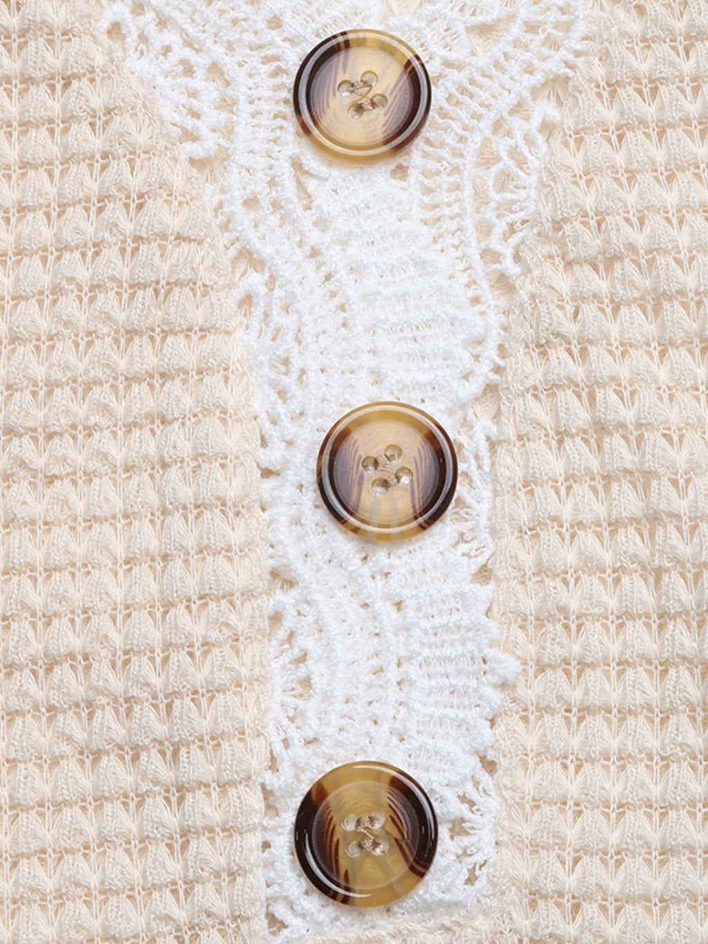 Lace Trim Waffle Knit T-Shirt