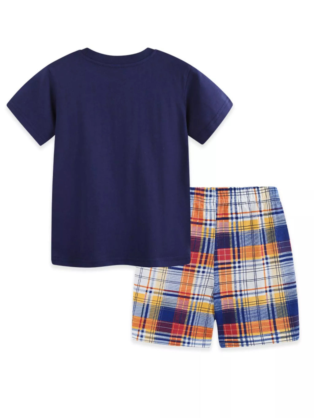 Children's Construction Vehicle Print Tee & Plaid Shorts Set