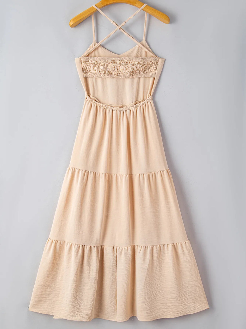 Crossover Backless Bodice Tiered Maxi Dress