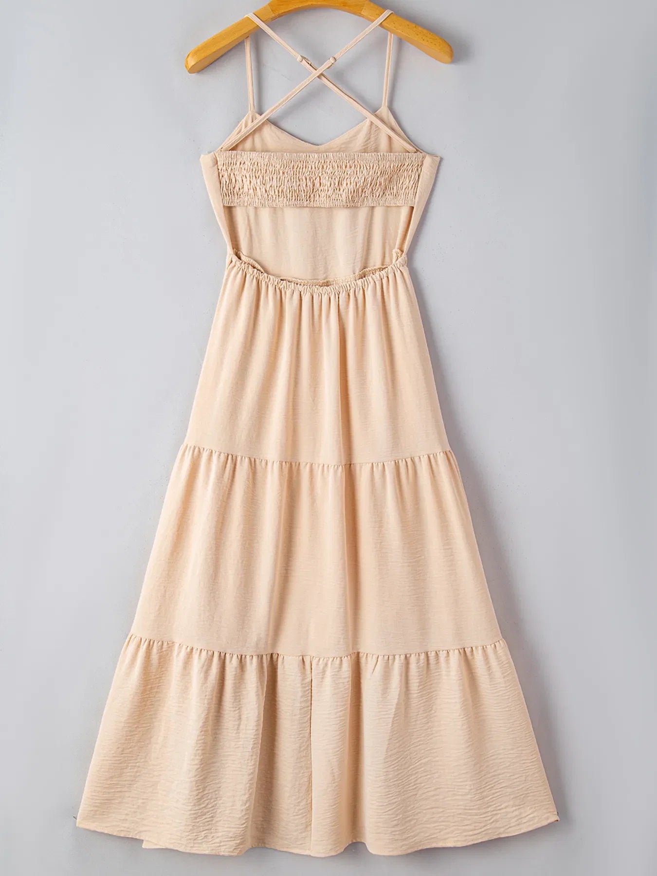 Crossover Backless Bodice Tiered Maxi Dress