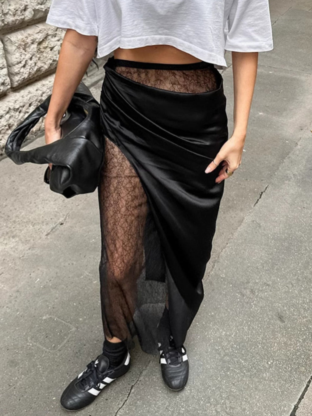 Lace Panel Midi Skirt