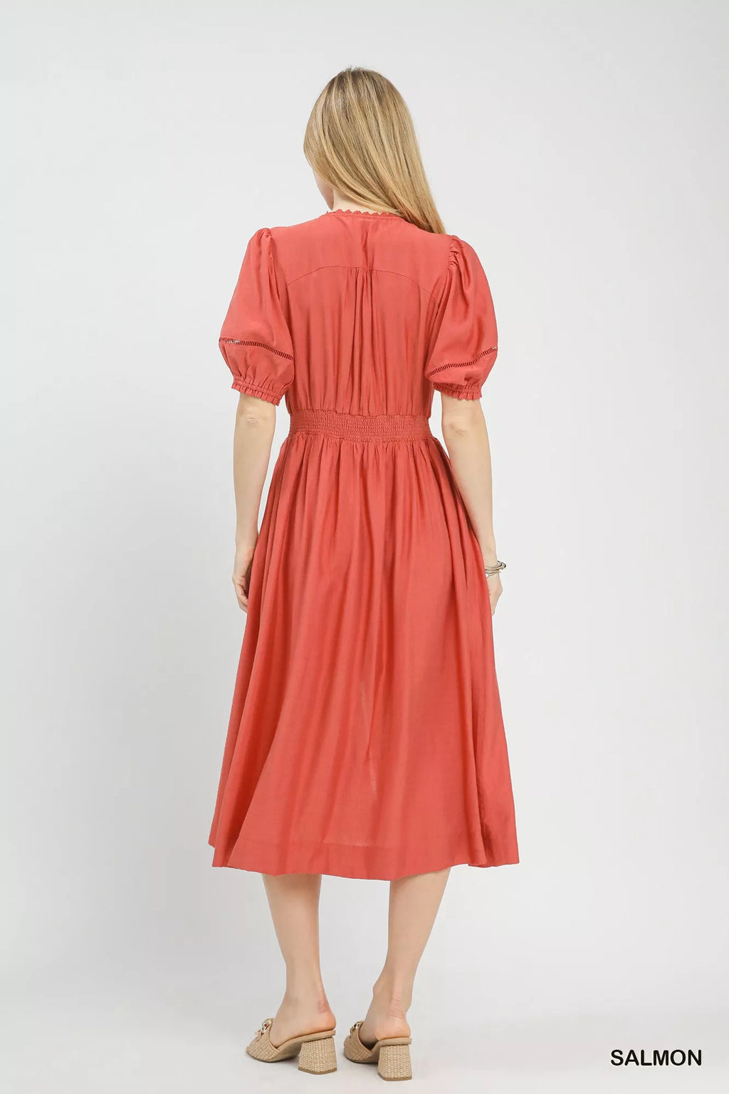 Umgee Zip-Front Smocked Waist Midi Dress