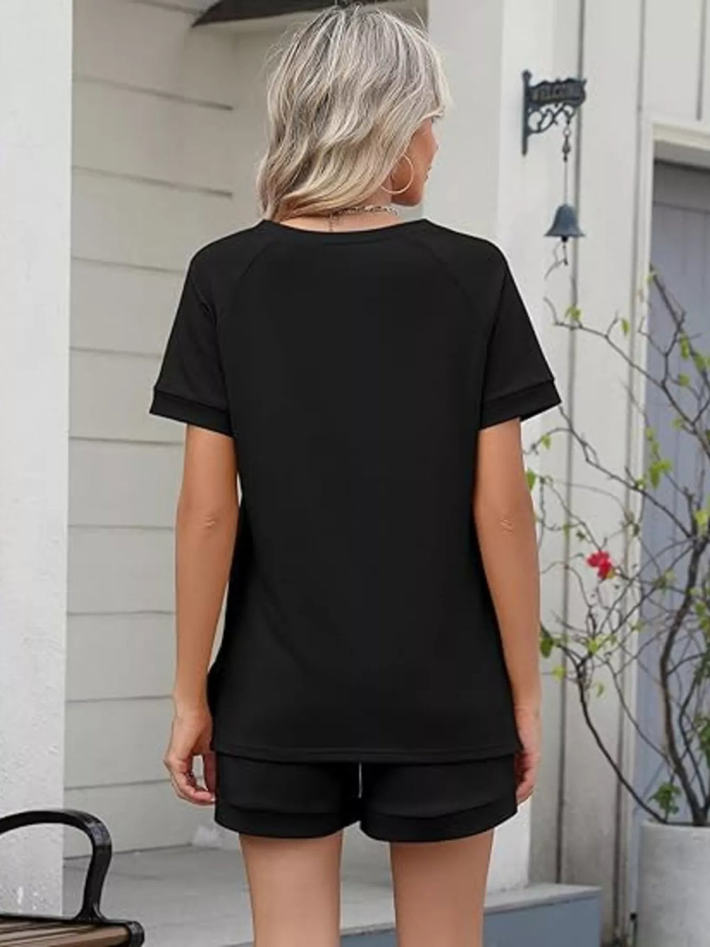 Solid Color Short Sleeve Top and Shorts Two-Piece Set