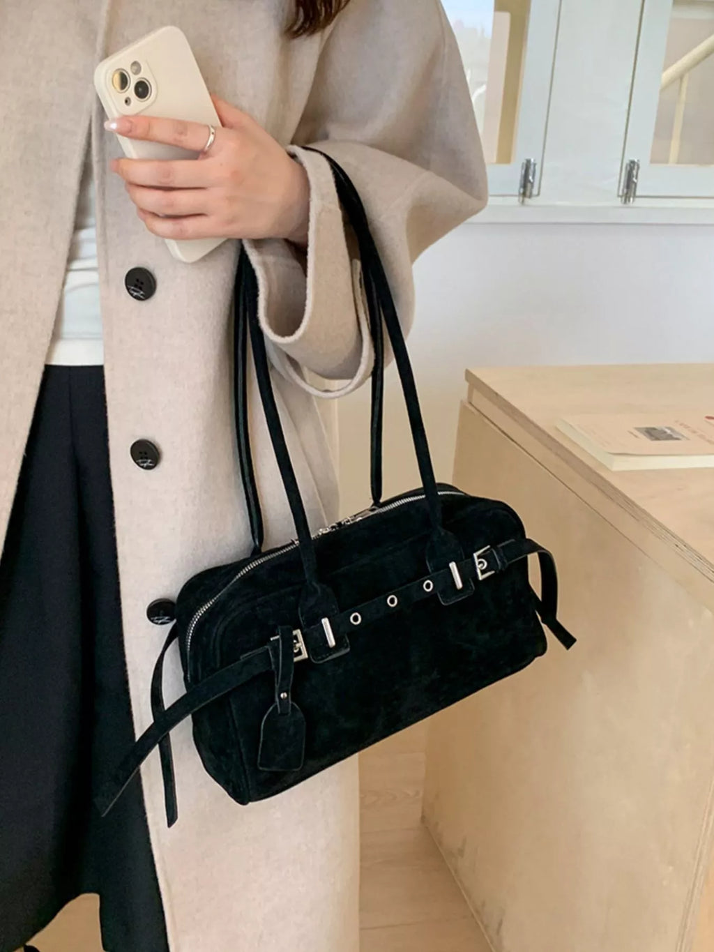 Buckle Decor Shoulder Bag