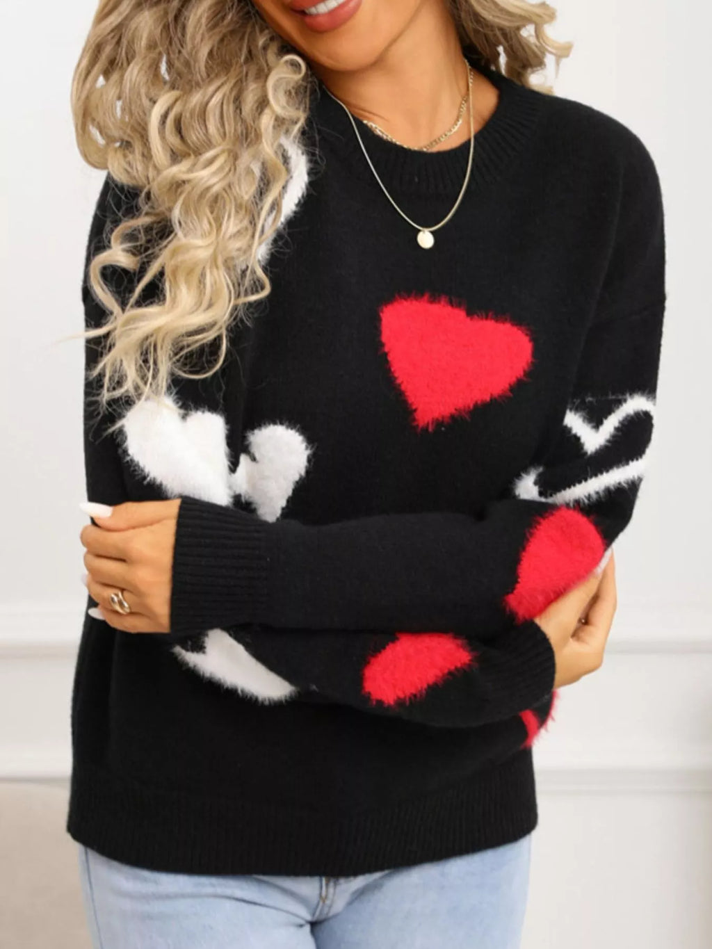 Valentine's Day Heart Pattern Knit Sweater