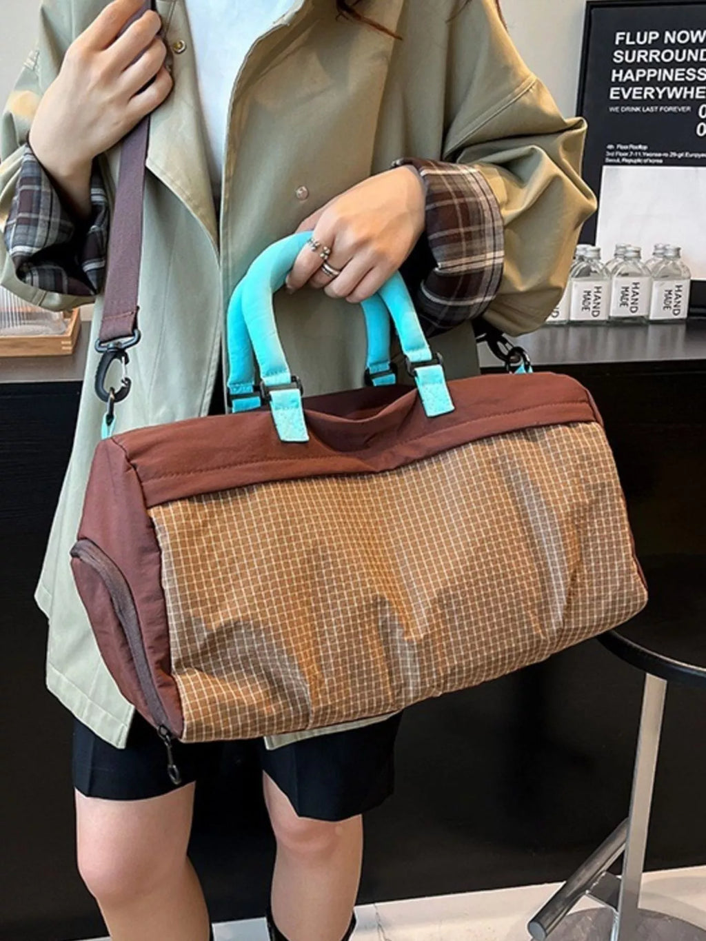 Plaid Oxford Sloth Travel Bag