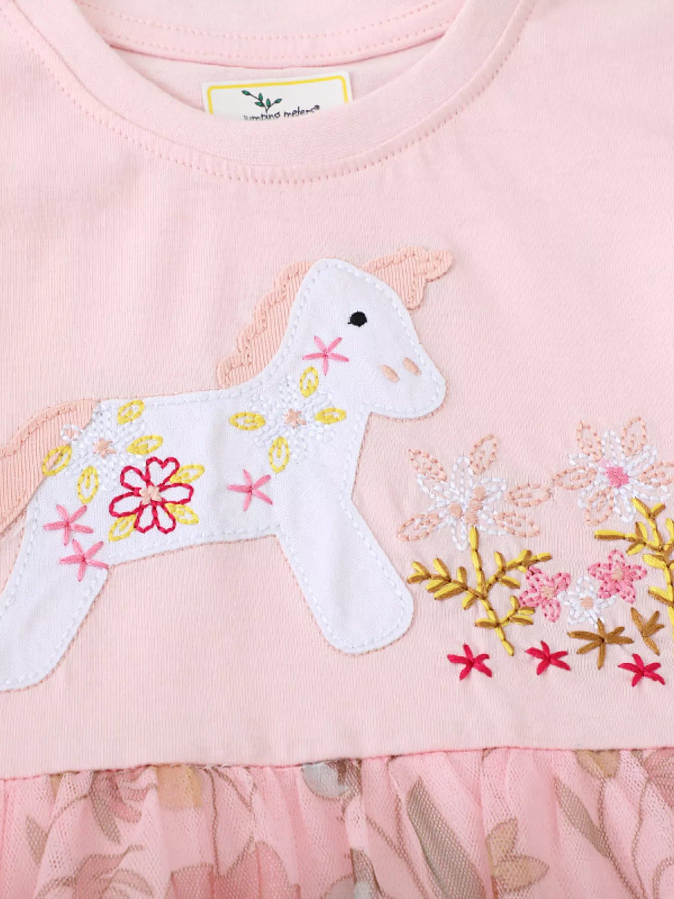 Children's Unicorn Applique Floral Mesh Dress