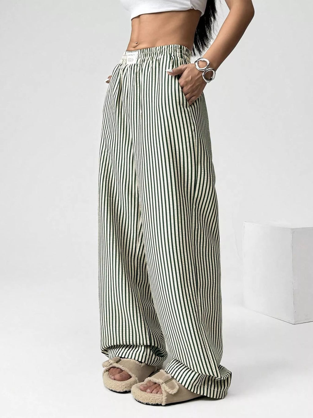 Striped High-Waisted Wide Leg Pants