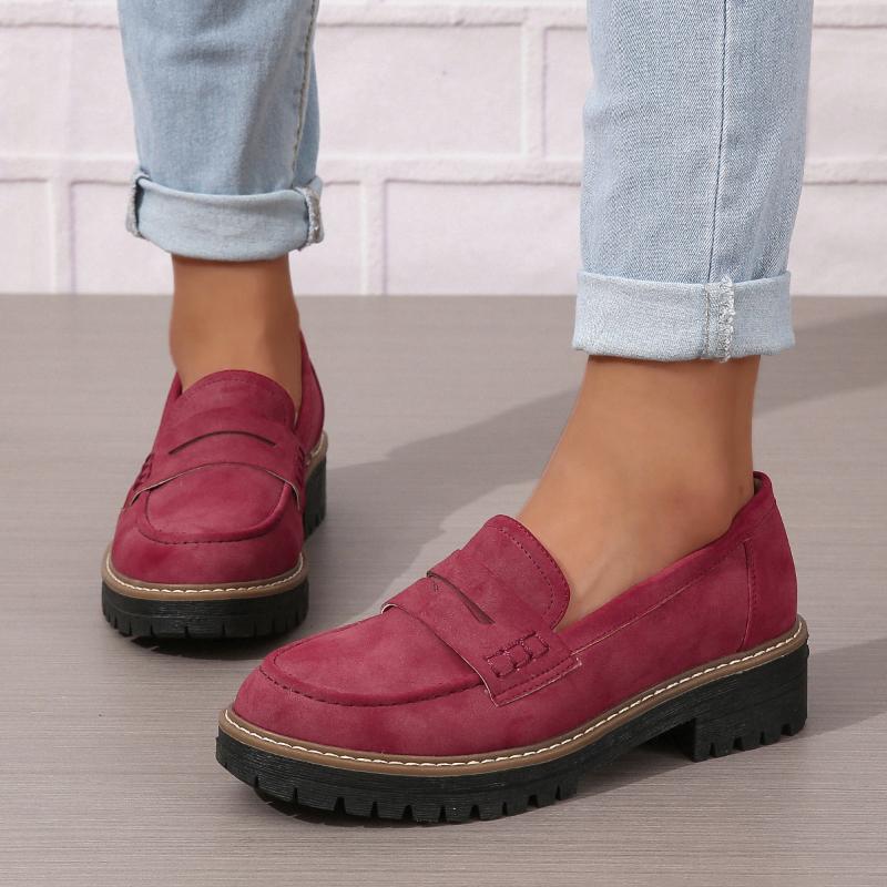 Thick-Sole Solid Color Loafers Women | Trendy Chunky Flats