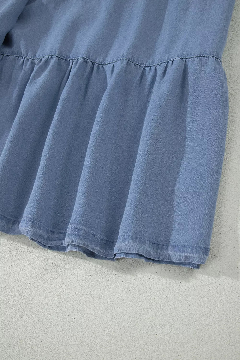 Elastic Waist Ruffled Tiered Flared Denim Maxi Skirt