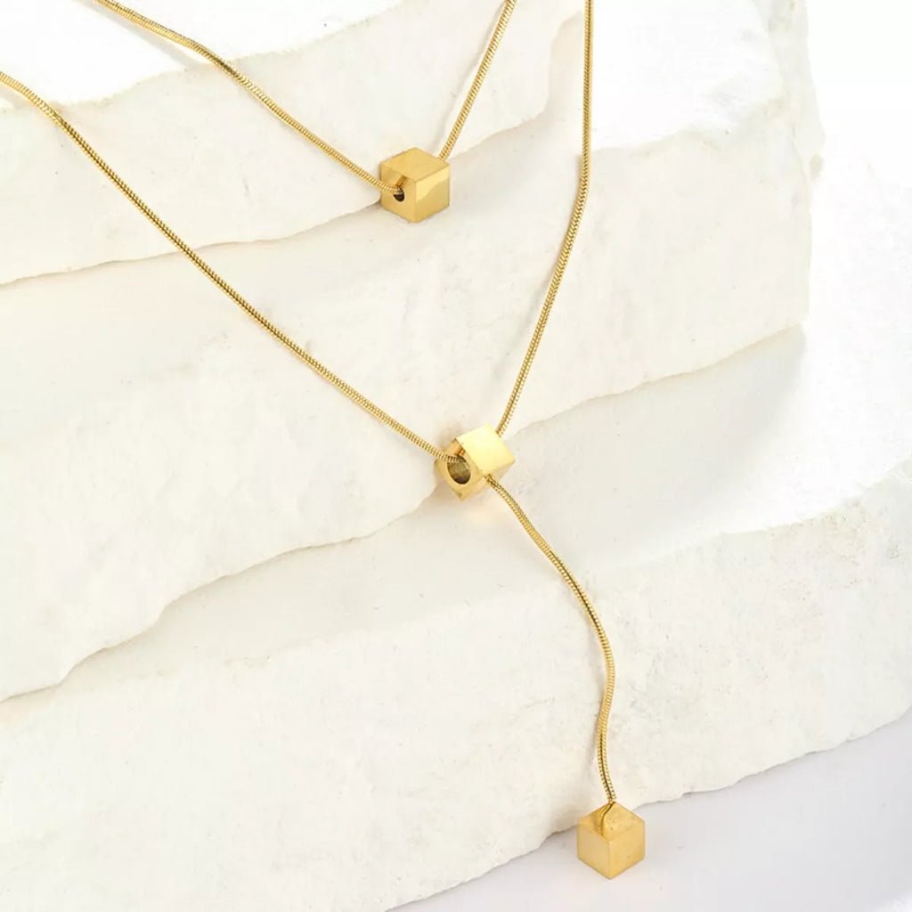 18K Gold-Plated Double Layered Geometric Necklace