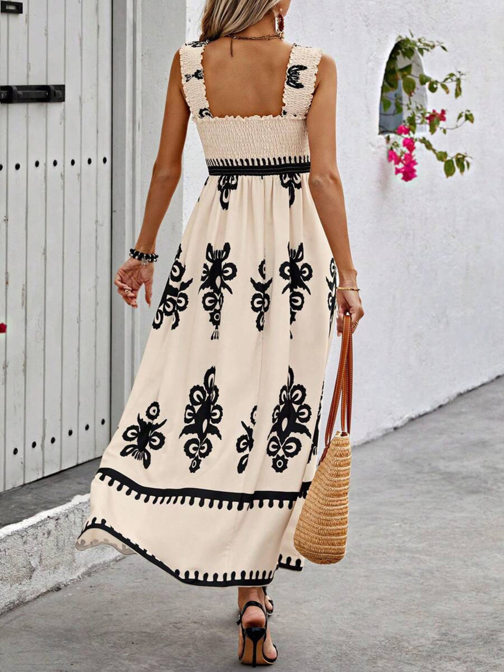 Smocked Bodice Colorful Print Tank Dress