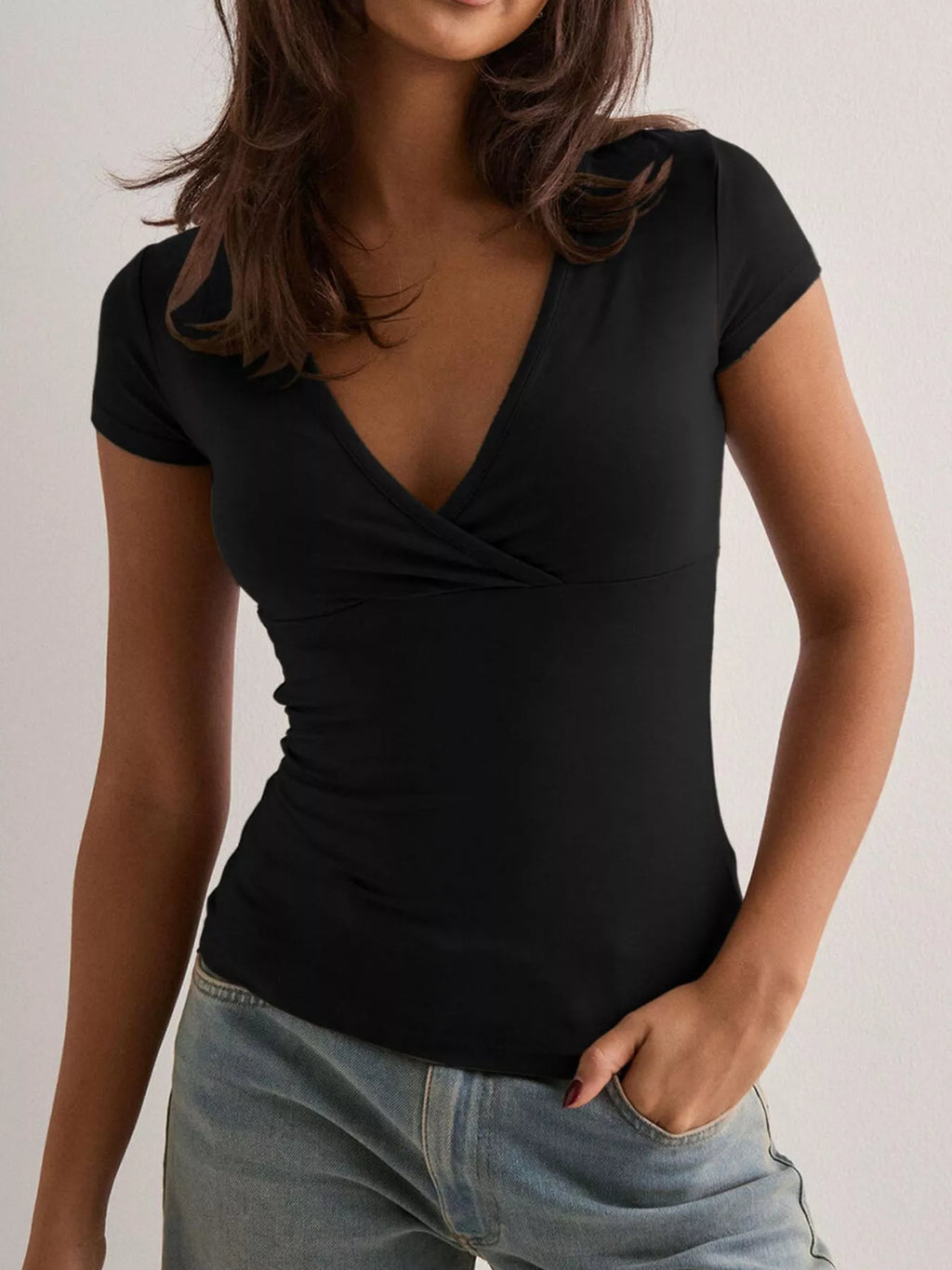 Elegant Wrap V-Neck Slim Fit T-Shirt