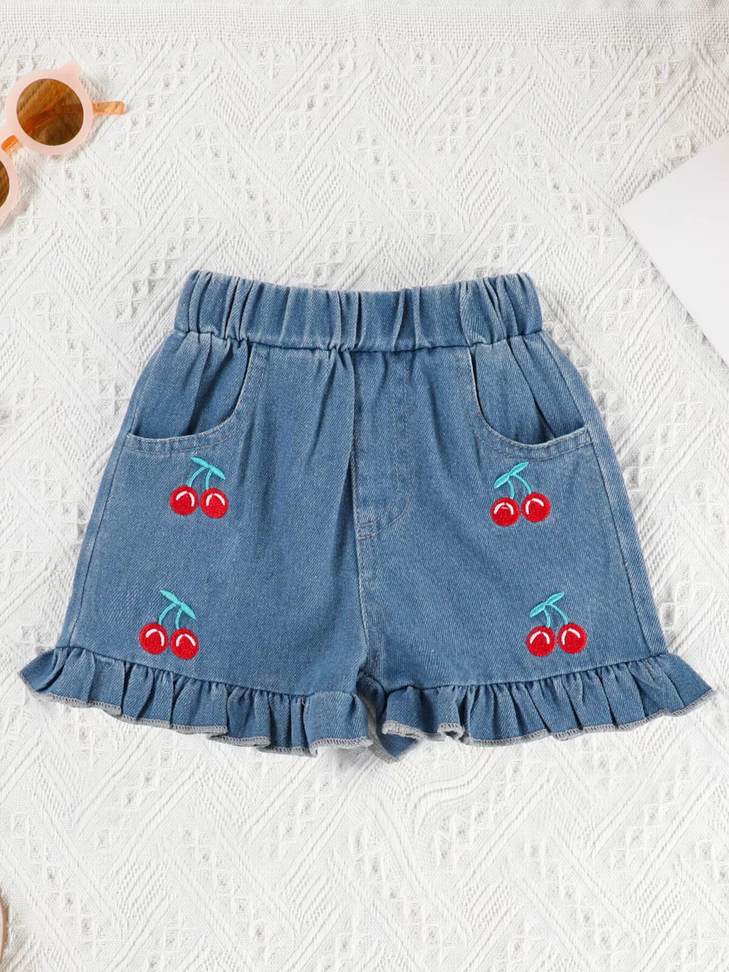 Children's Ruffle Trim Top & Denim Shorts Set